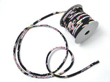 Chirimen Fabric Cord - 1/9in Tiny Cherry Blossoms on Black (Quantity) 1=1yard