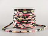 Chirimen Fabric Cord - 1/9in Colorful Cherry Blossoms on Water Black (Quantity) 1=1yard