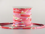 Chirimen Fabric Cord - 1/9in Cute Peonies Red/Dark Pink (Quantity) 1=1yard