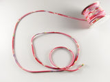Chirimen Fabric Cord - 1/9in Cute Peonies Red/Dark Pink (Quantity) 1=1yard