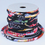 Chirimen Fabric Cord - 1/9in Elegant Flowers Black (Quantity) 1=1yard