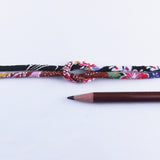 Chirimen Fabric Cord - 1/9in Elegant Flowers Black (Quantity) 1=1yard