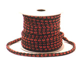 Chirimen Fabric Cord - 1/9in Red Kanoko Dots on Black (Quantity) 1=1yard