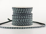 Chirimen Fabric Cord - 1/9in Green Kanoko Dots on Black (Quantity) 1=1yard