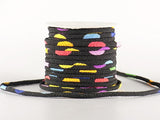 Chirimen Fabric Cord - 1/9in Colorful Dots on Black (Quantity) 1=1yard