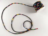Chirimen Fabric Cord - 1/9in Colorful Dots on Black (Quantity) 1=1yard