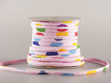 Chirimen Fabric Cord - 1/9in Colorful Dots on Pink (Quantity) 1=1yard