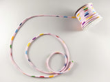 Chirimen Fabric Cord - 1/9in Colorful Dots on Pink (Quantity) 1=1yard