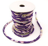 Chirimen Fabric Cord - 1/8in Tiny Cherry Blossoms on Purple (Quantity) 1=1yard