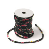 Chirimen Fabric Cord - 1/8in Round Mums on Black (Quantity) 1=1yard