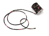 Chirimen Fabric Cord - 1/8in Round Mums on Black (Quantity) 1=1yard