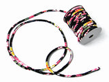 Chirimen Fabric Cord - 1/8in Weeping Cherry Blossoms on Black (Quantity) 1=1yard