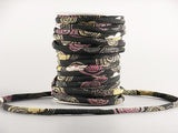 Chirimen Fabric Cord - 1/8in Swirls & Cherry Blossoms Black (Quantity) 1=1yard