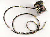 Chirimen Fabric Cord - 1/8in Swirls & Cherry Blossoms Black (Quantity) 1=1yard