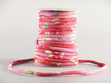 Chirimen Fabric Cord - 1/8in Cute Peonies Red/Dark Pink (Quantity) 1=1yard