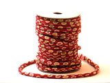 Chirimen Fabric Cord - 1/8in Colorful Dots on Red (Quantity) 1=1yard