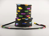 Chirimen Fabric Cord - 1/8in Colorful Dots on Black (Quantity) 1=1yard