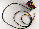 Chirimen Fabric Cord - 1/8in Colorful Dots on Black (Quantity) 1=1yard