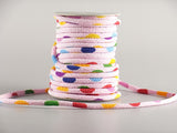 Chirimen Fabric Cord - 1/8in Colorful Dots on Pink (Quantity) 1=1yard