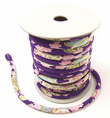 Chirimen Fabric Cord - 1/6in Tiny Cherry Blossoms on Purple (Quantity) 1=1yard