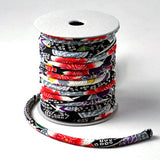 Chirimen Fabric Cord - 1/6in Cherry Kanoko Dots on Black (Quantity) 1=1yard