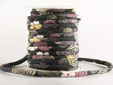 Chirimen Fabric Cord - 1/6in Swirls & Cherry Blossoms Black (Quantity) 1=1yard