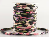 Chirimen Fabric Cord - 1/6in Colorful Cherry Blossoms on Water Black (Quantity) 1=1yard
