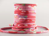 Chirimen Fabric Cord - 1/6in Cute Peonies Red/Dark Pink (Quantity) 1=1yard