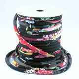 Chirimen Fabric Cord - 1/6in Elegant Flowers Black (Quantity) 1=1yard
