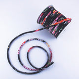 Chirimen Fabric Cord - 1/6in Elegant Flowers Black (Quantity) 1=1yard