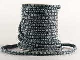 Chirimen Fabric Cord - 1/6in Green Kanoko Dots on Black (Quantity) 1=1yard