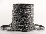 Chirimen Fabric Cord - 1/6in Ivory Wave Pattern on Black (Quantity) 1=1yard