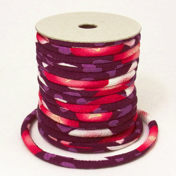 Chirimen Fabric Cord - 1/6in Modern Peonies Purple (Quantity) 1＝1yard