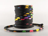 Chirimen Fabric Cord - 1/6in Colorful Dots on Black (Quantity) 1=1yard