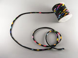 Chirimen Fabric Cord - 1/6in Colorful Dots on Black (Quantity) 1=1yard