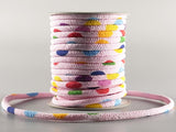 Chirimen Fabric Cord - 1/6in Colorful Dots on Pink (Quantity) 1=1yard