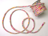 Chirimen Fabric Cord - 1/3in Scattered Japanese Flowers Beige x Pink (Quantity) 1=1yard