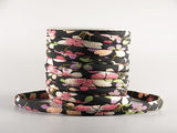 Chirimen Fabric Cord - 1/3in Colorful Cherry Blossoms on Water Black (Quantity) 1=1yard