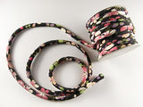 Chirimen Fabric Cord - 1/3in Colorful Cherry Blossoms on Water Black (Quantity) 1=1yard