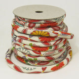 Chirimen Fabric Cord - 1/3in Mums in Shippo Circles Ivory (Quantity) 1=1yard