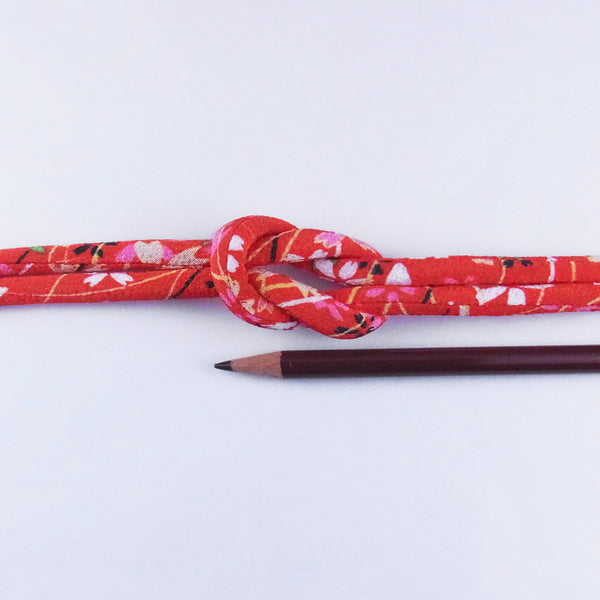 Chirimen Fabric Cord - 1/3in Perky Cherry Blossoms Red (Quantity) 1＝1yard