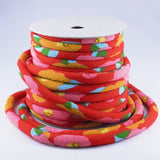 Chirimen Fabric Cord - 1/3in Plump Peonies Red (Quantity) 1=1yard