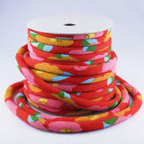 Chirimen Fabric Cord - 1/3in Plump Peonies Red (Quantity) 1＝1yard