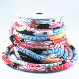 Chirimen Fabric Cord - 1/3in Gorgeous Mums Black (Quantity) 1=1yard