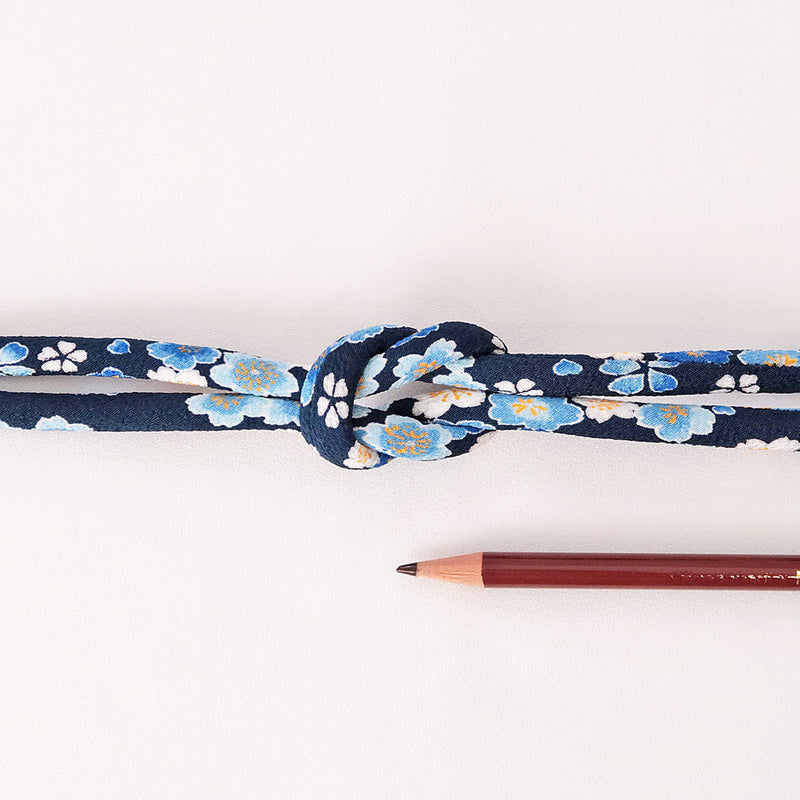 Chirimen Fabric Cord - 1/3in Spring Blossoms Navy (Quantity) 1＝1yard