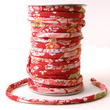 Chirimen Fabric Cord - 1/6in Four Seasons Flowers on Red (Quantity) 1=1yard