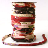 Chirimen Fabric Cord - 1/6in Japanese Garden on Adzuki Red (Quantity) 1=1yard