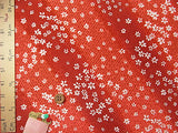 White Cherry Blossoms on Geometric Pattern - Vermillion Red (Length) 1=0.25yard