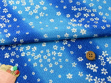 White Cherry Blossoms on Geometric Pattern - Blue (Length) 1=0.25yard