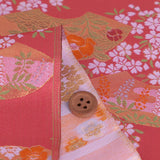 Nishijin-ori Brocade Japanese Fan Paper with Cherry Blossoms - Coral Pink (Length) 1=0.25yard